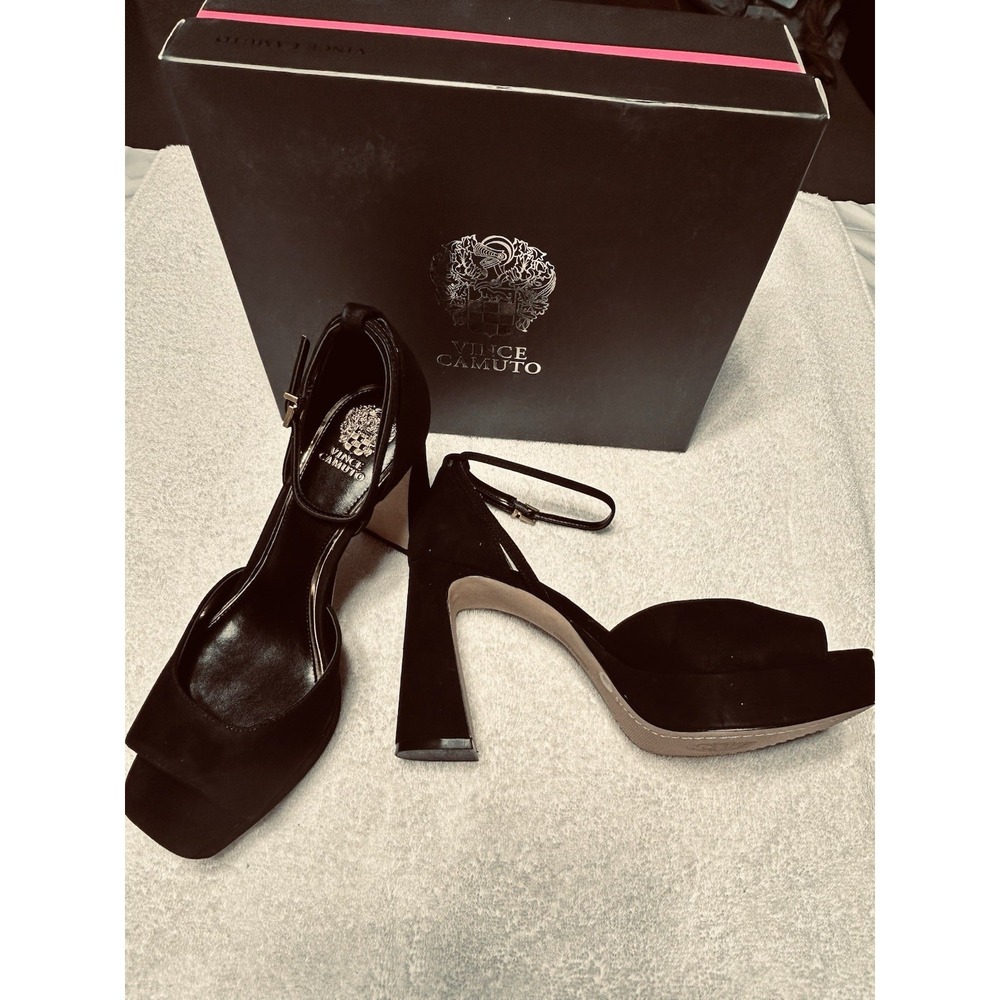 Vince Camuto Brenla Ankle Strap Platform Black Suede Leather Sandal Size‎ 10 NIB